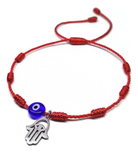 Pulsera O Tobillera Ojo Turco Hamsa Acero Inoxidable 7 Nudos