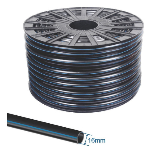 Mangueira 16mm Tubo 16mm Pelbd Pn30 P/ Irrigação - Rolo 200m Cor Preto