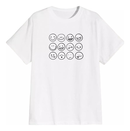 Remera Cómoda Con Estampado De Caras De Emoji