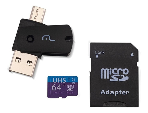 Cartão Memória 64gb Pendrive Micro Usb Multilaser 4x1 Mc152