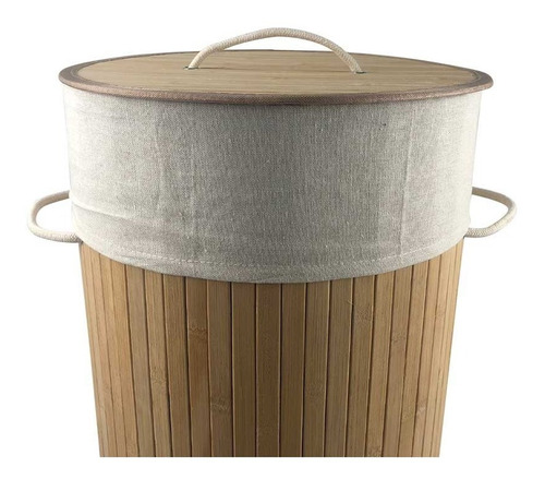 Imagen 2 de 5 de Cesto Bambú 58l Canasto Organizador De Ropa Con Funda Tela