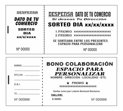 2000 Rifas, Bonos Contribución, Sorteos, Personalizados 16x7