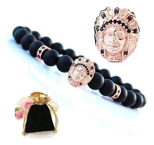 Pulseira 7 Chakras Obsidiana Negra Indio Apache Rose + Bag