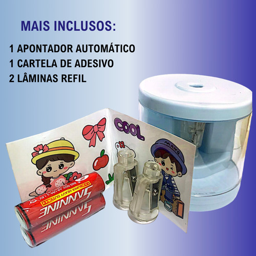 3u Apontador Elétrico A Pilha Lápis Comum C/ Depósito C/azul
