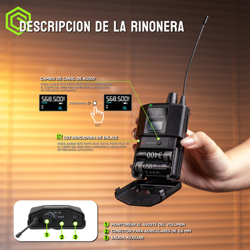 Gochanmi Er220y Sistema Monitor 2canales Estereo 10 Receptores