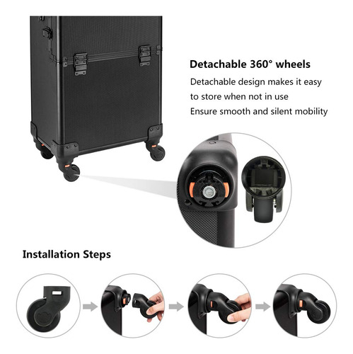 Makeup Train Case Mefeir 2 In 1 W/ Wheels Aluminum Black