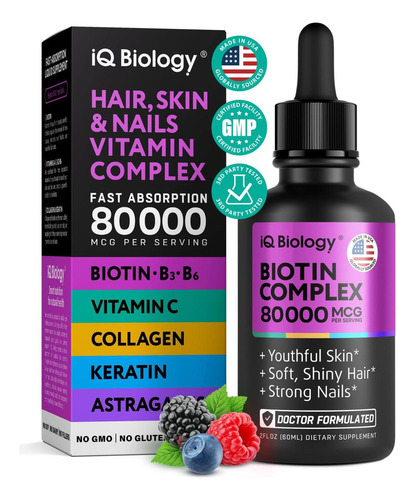 Gotas líquidas de biotina de 5000 mcg, 80 000 mcg, Vit Complex