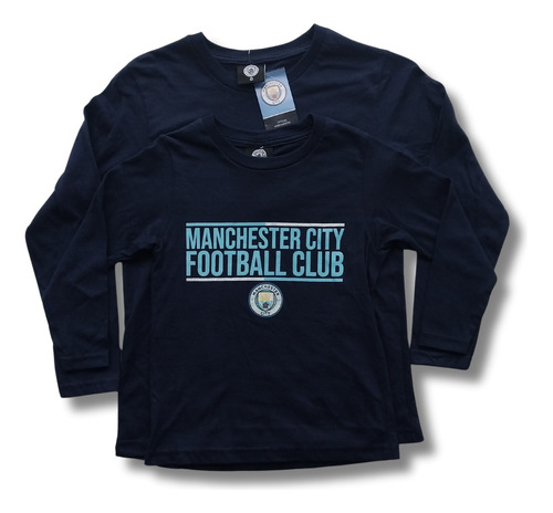 Remeras Oficial Algodon  Niños Manchester City Manga Larga