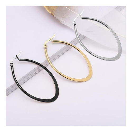 3 Pares De Pendientes De Aro Ovalados Grandes Para Mujer, De