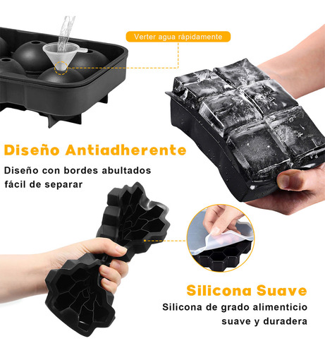 . 3pcs Bandeja Cubo De Hielo Negro,circulo Y Cubo Y