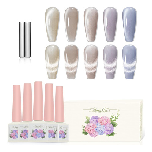 Set De Esmalte Gel Efecto Ojo De Gato 5 Colores Con Imán