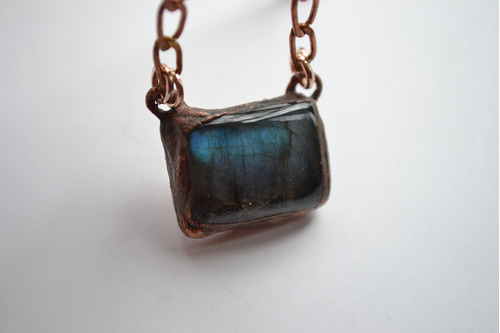 Collar Piedra Labradorita, Cadena Cobre, Joyeria Autor, Cod1