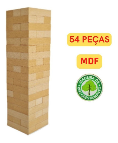 Jogo Caiu Perdeu Brinquedo Torre Jenga Equilíbrio Mdf 54 Pçs