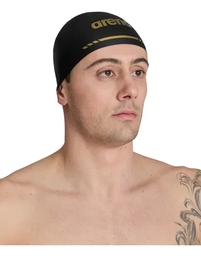 Gorra Arena Natación Adultos 3d Soft Silicona - Btu Color Negro Dorado Tamaño Xl