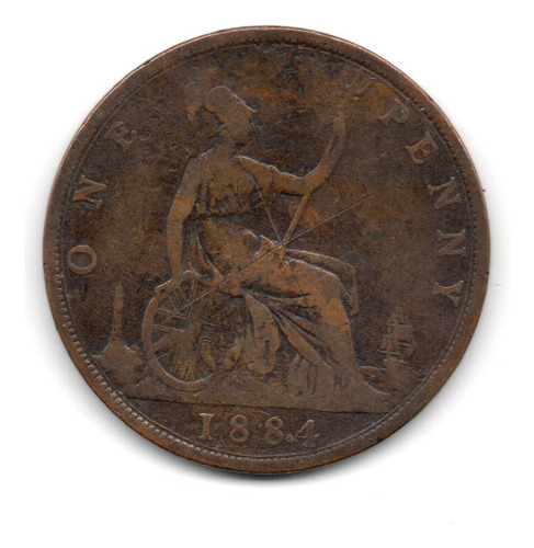 Inglaterra Gran Bretaña Moneda 1 Penny Año 1884 Km#755