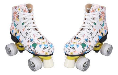 Patines De Ruedas De 4 Ruedas De Doble Hilera, Color Blanco