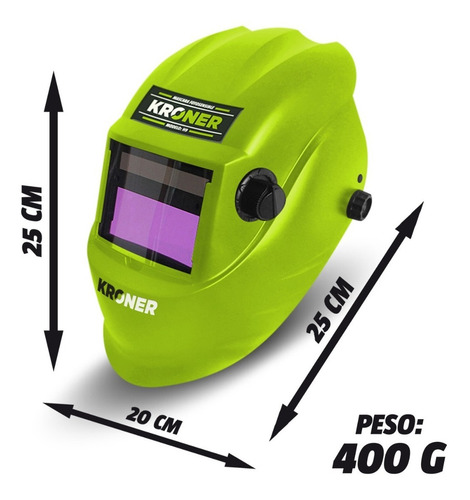 Máscara Fotosensible Casco Soldar Kroner Tecn. Alta Calidad Color Verde claro Liso
