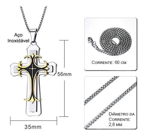 Imagem 5 de 5 de Colar Masculino Com Pingente Crucifixo