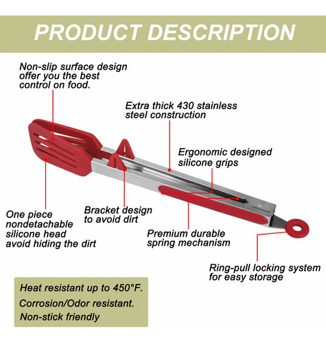 · 2 Pinza Para Cocina De Silicona Acero Inoxidable Kit