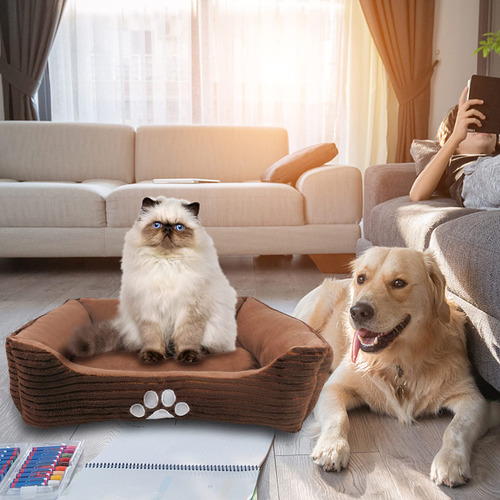 Cama Rectangular Para Perro Mediano Con Huella Bordada Tamañ