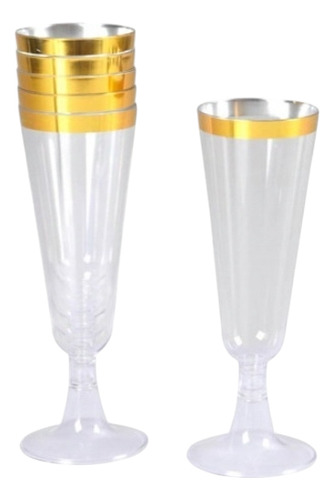 6 Copas De Plástico Reutilizables Para Champagne Filo Dorado
