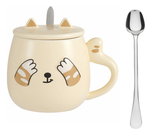 N Taza Para Café Kawaii Gato Con Tapa Cuchara Peek A Boo