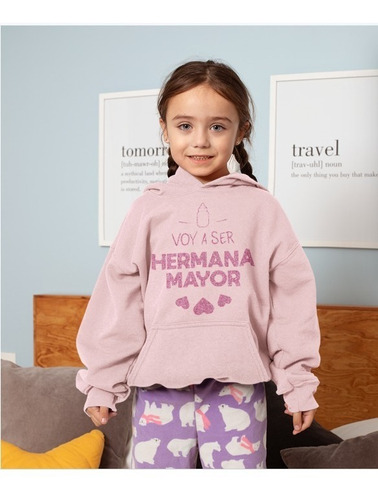 Polerón Niña Voy A Ser Hermana Mayor Corazones Brillante Estampado