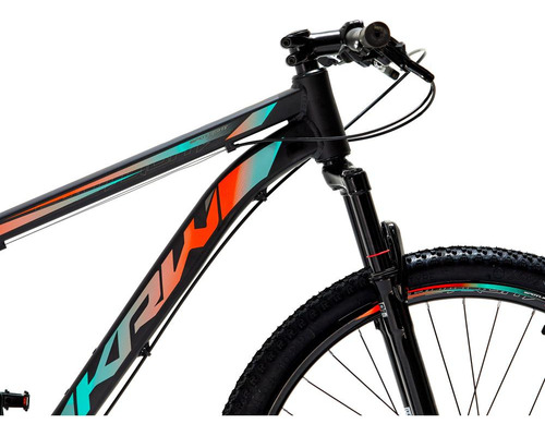 Bicicleta Aro 29 Krw Alumínio 21vel Freio Disco Suspensão S3 Cor Preto/Azul e Laranja
