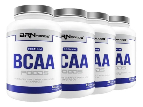 Kit Atacado: 4x Bcaa Pote 60 Cápsulas Cada - Brn Foods