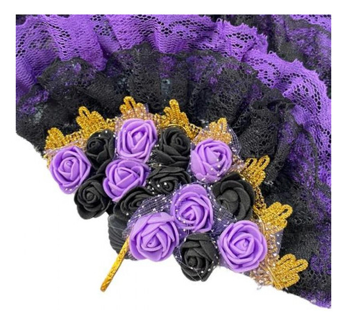 Leque Pomba Gira Negra E Roxa Super Luxo