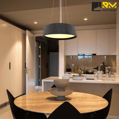 Pendente Lustre Redondo Madeira 80cm Preto 127/220V