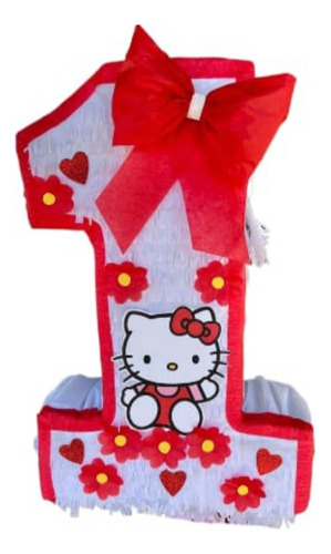 Piñata Cartón Arcoirispapel Colorido 1 Unidad Rojo Blanco Hello Kitty Número Personalizado Hello Kitty. Mediana