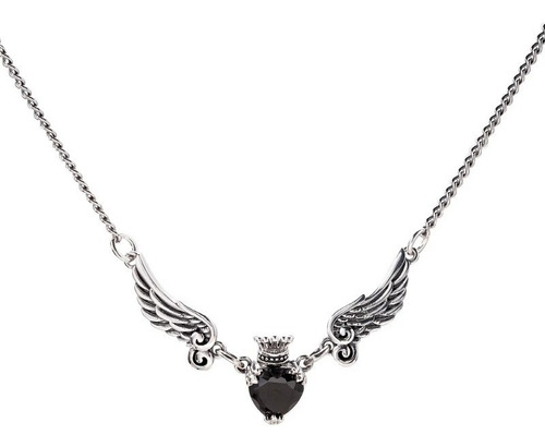 Collar Mujer Plata Combinada 925 Corazon Con Alas Zirconia