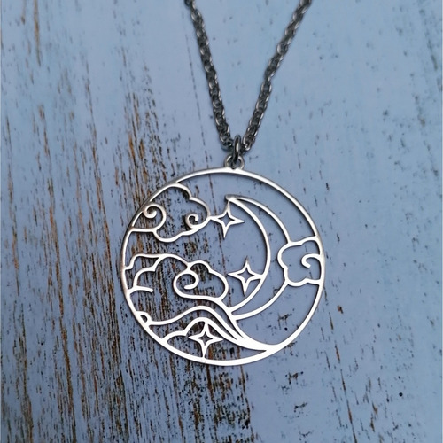 Imagen 3 de 6 de Collar Mujer Dije Luna Estrella Nubes Cielo Acero Inoxidable
