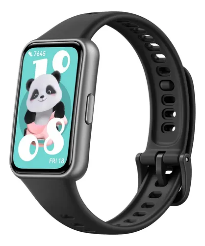 Smartwatch Huawei Band 11 na cor preta com mostrador exibindo um panda animado