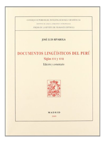 Libro Documentos Linguisticos Del Peru : Siglos  De Rivarola