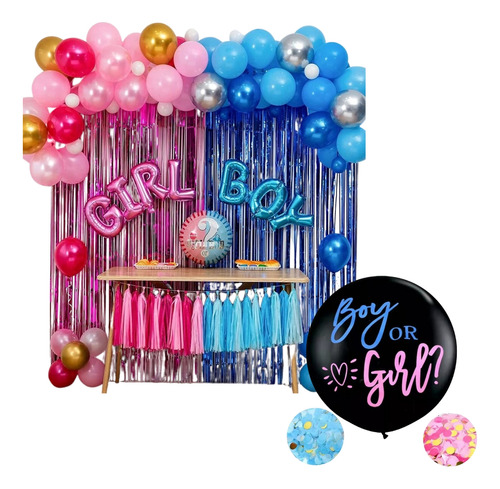 Kit Fiesta Decoracion Globos Revelación Sexo Genero Bebe