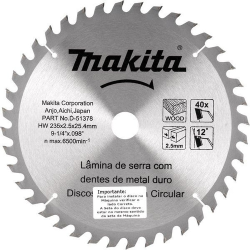 Disco Sierra Circular Makita D-51378 9'' 235mm 40d Madera Bb