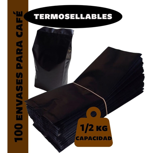 Pack X 100 Bolsas Negras De 1/2 Kg Para Envasar Café