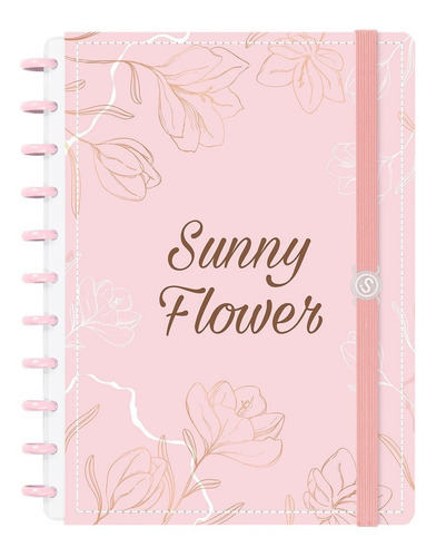 Caderno Disco Iscool Inteligente Grande Sunny Flower Rosa