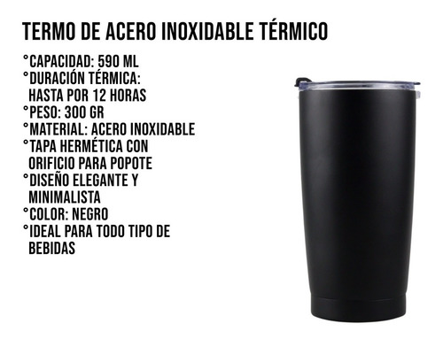 Imagen 4 de 10 de Vaso Termo Acero20oz Inoxidable Incluye Popotes Térmico590ml