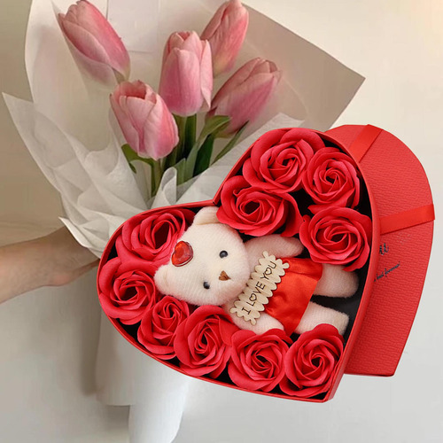 Caja De Flores De Rosas De Jabón, Flores Artificiales Para