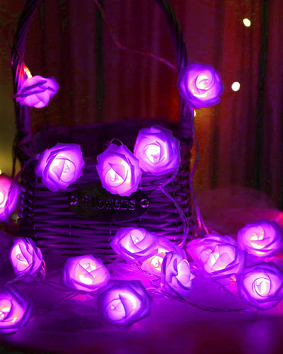Guirnalda De Luces Lideró A De Rosas Moradas, 14.7 Pies, Rom