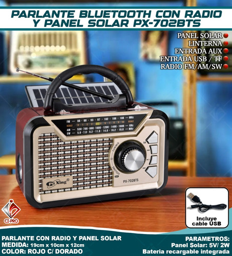 *radio Bluetooth Y Panel Solar Px-702bts*