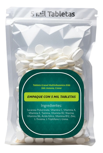 Tableta Granel Multivitamínico Kids Sist. Inmune Crecer Sabor Sin sabor