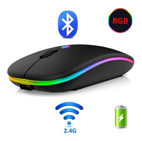 Imagem 2 de 8 de Mouse Sem Fio Bluetooth Recarregável Rgb Gamer Led E-1300pro