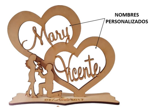 Centro De Mesa Corazón Novios Personalizado Mdf 3mm 12pzas