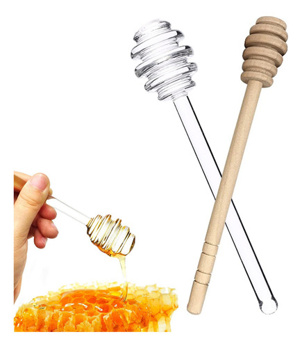2 Palitos De Miel Dipper De Miel De Madera Y Vidrio, Palo