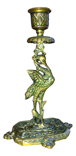 Candelabro Antiguo Bronce Con Forma De Garza (Usado)