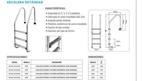 Escalera 5 Pedaños Ac. Inoxidable Piscinas Albercas | Meses sin intereses